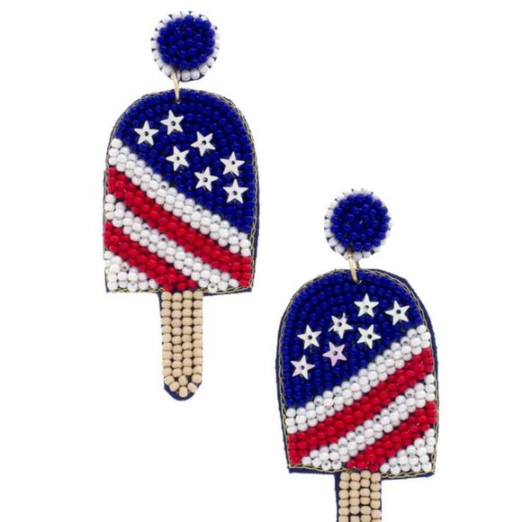 SEED BEAD STARS AND STRIPES EARRING #2 - Picture 6 of 6